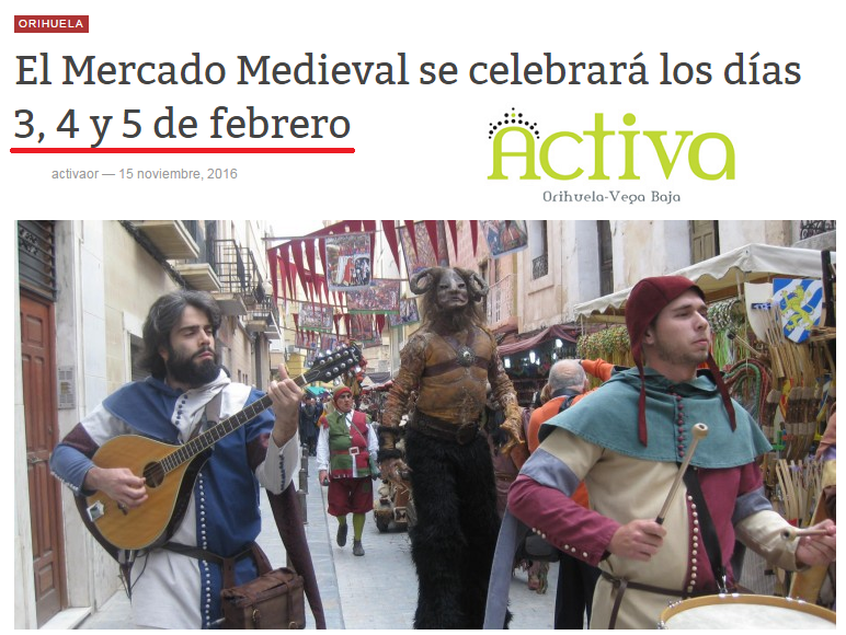 Mercado Medieval Orihuela 2017: días 3, 4 y 5 de Febrero